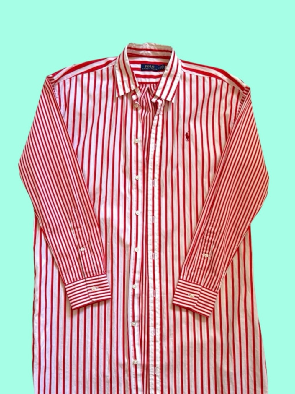 Polo Ralph Lauren Red Striped Cotton Shirt Dress - Navy Gold Label NWOT